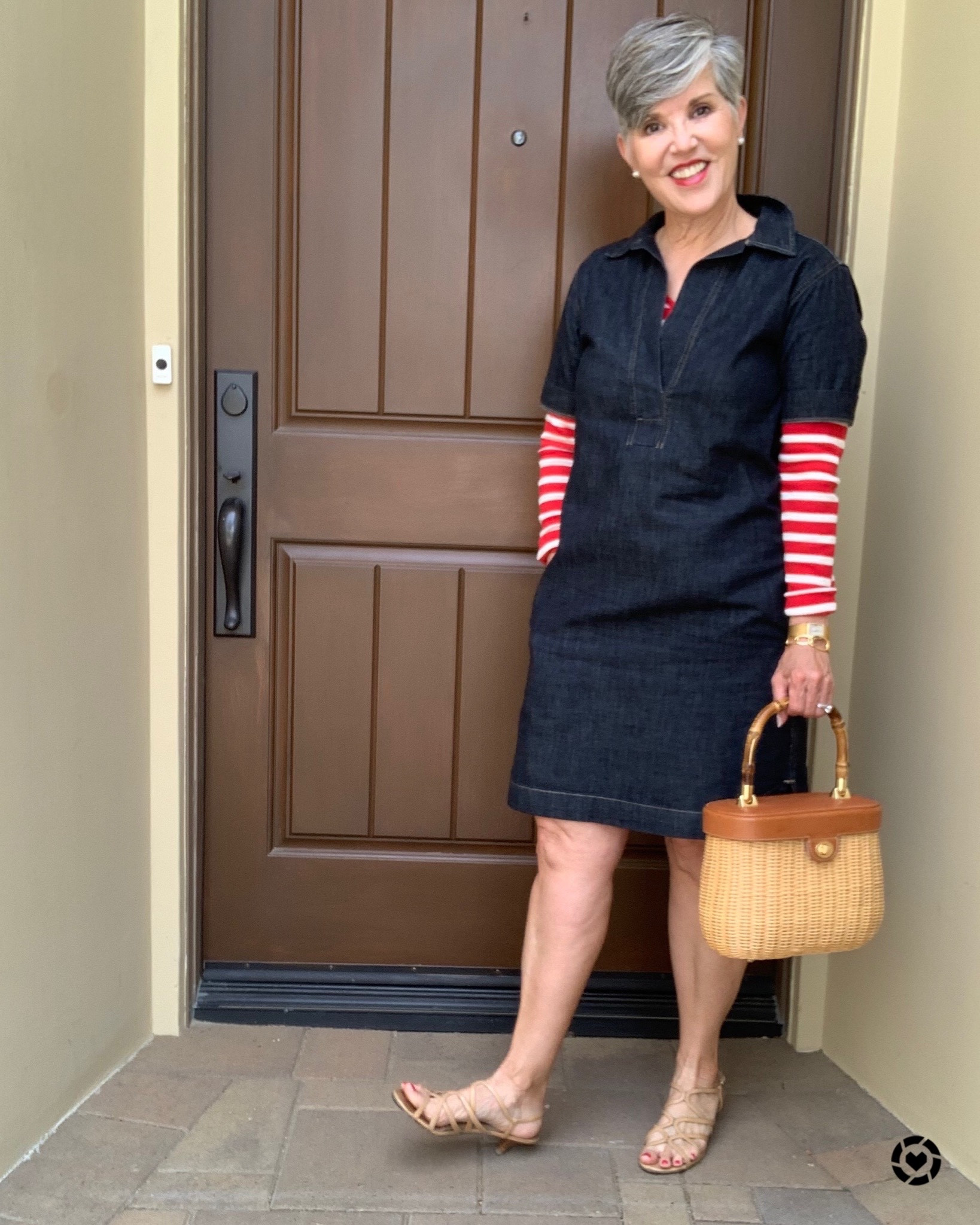 Perfect 4th of July look with a denim dress (S) by Ralph Lauren, a striped tee underneath (S) and a JMcLaughlin bag for summer.
This look can go to the office or out to lunch or a barbecue.🇺🇸🇺🇸🇺🇸

#LTKworkwear #LTKstyletip #LTKSeasonal
