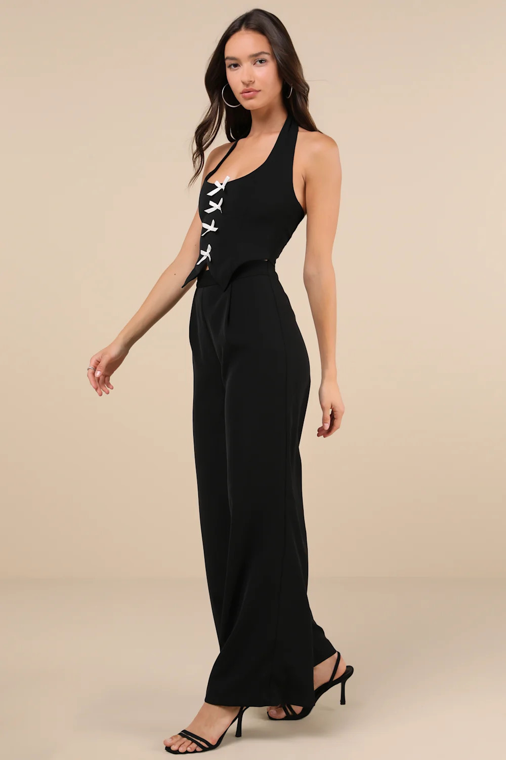 Trendy Perspective Black Bow Cutout Halter Jumpsuit | Lulus