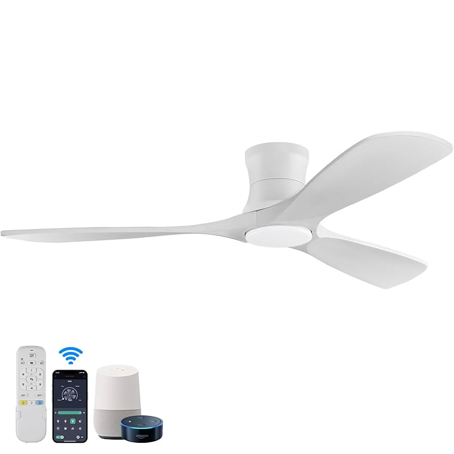 52in Smart Low Profile Ceiling Fans with Lights Remote,Quiet DC Motor,Outdoor Indoor Flush Mount ... | Amazon (US)