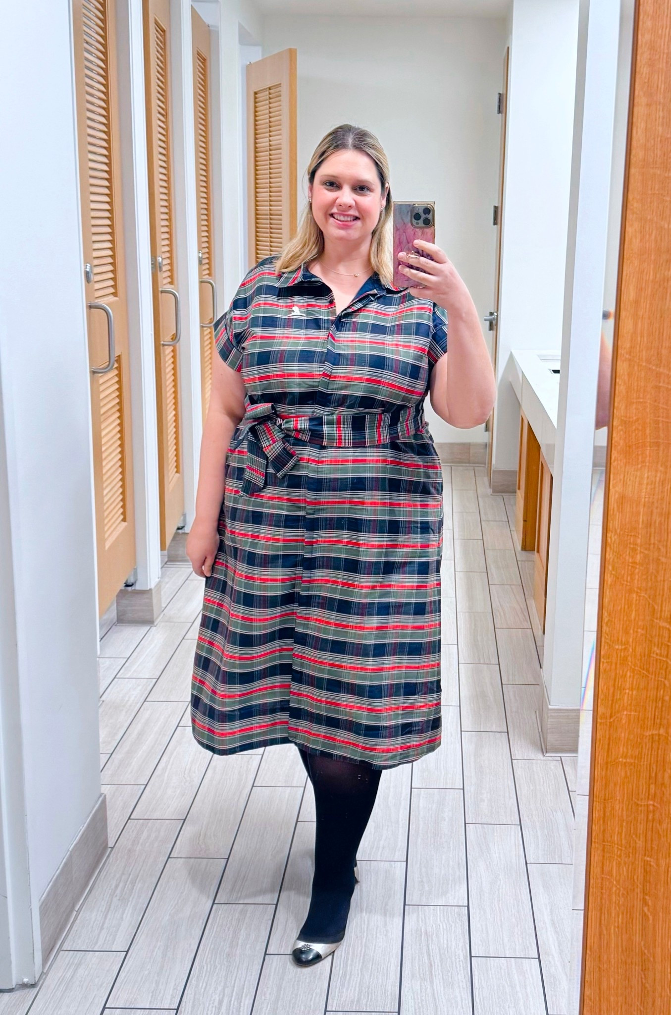 Tartan dress for the in office holiday lunch. Wearing the xxl at 28 weeks 

#LTKHoliday #LTKBump #LTKootd