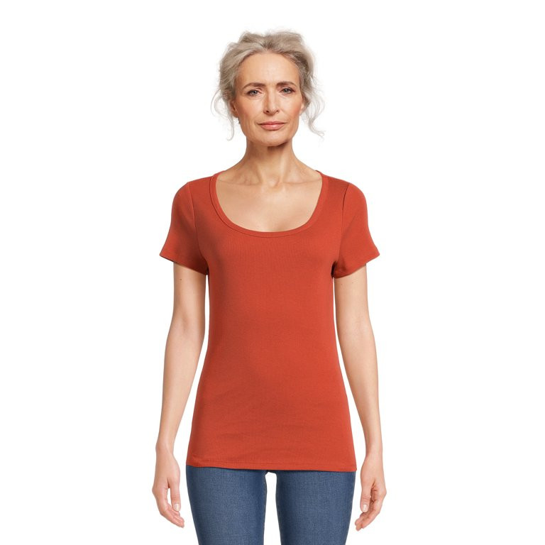 Time And Tru Women's Short Sleeve Rib Scoop T-Shirt | Walmart (US)