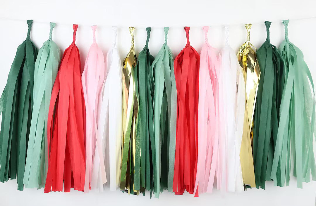 Oh What Fun Tissue Paper Tassel Garland - Strawberry - Watermelon - Pink Christmas - Holiday Birt... | Etsy (US)