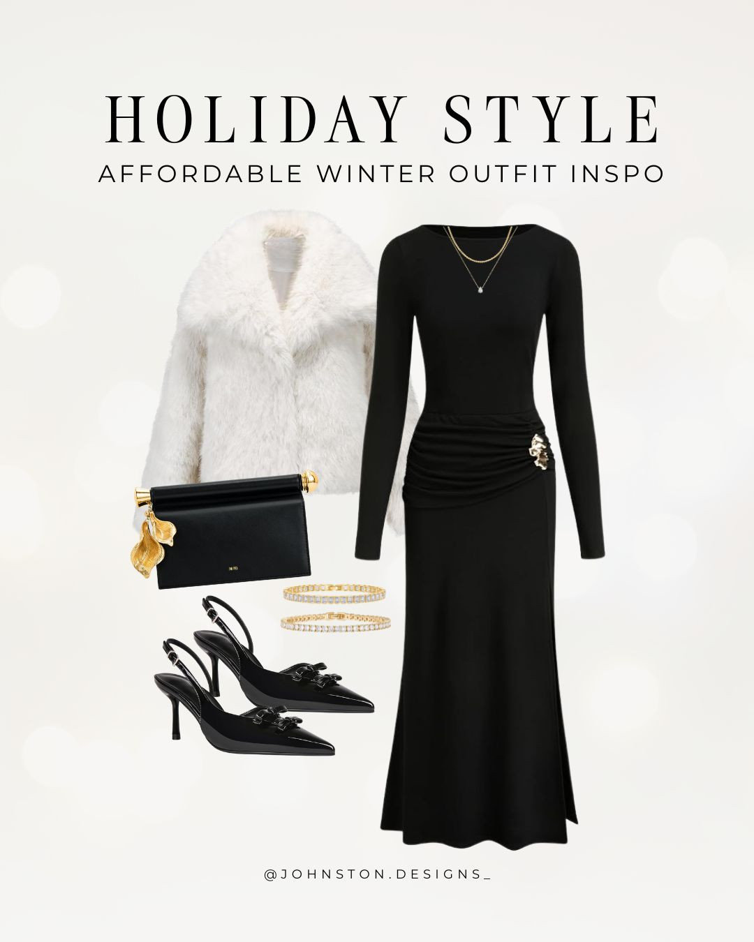 Holiday style all from Amazon! Evening gown, faux fur jacket, holidya party, New Year's, NYE, Christmas, work party, outfit inspo, styled look, affordable Amazon fashion.  

 #LTKHoliday #LTKootd #LTKFindsUnder50