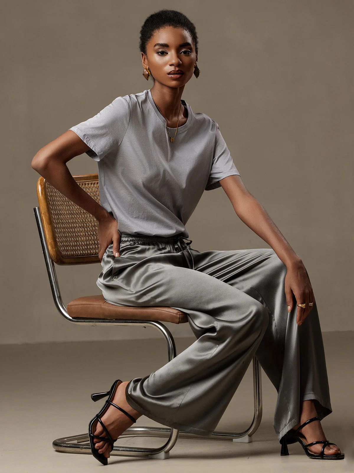 Pure Silk Wide Leg Women's Pants with Elastic Waist Design | SilkSilky