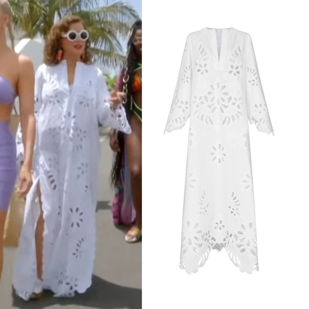 Jennifer Tilly’s White Cutout Caftan Dress 