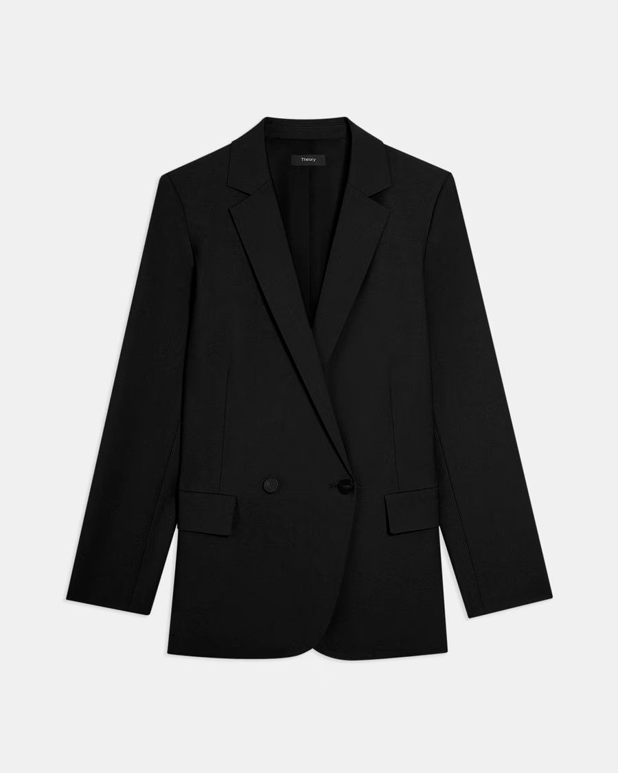 Stretch Wool Double-Breasted Straight Blazer | Theory Outlet | Theory UK
