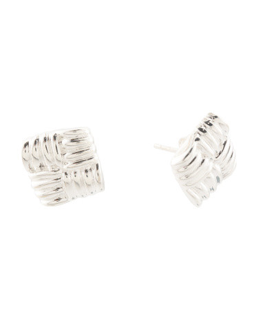 Made In Italy Sterling Silver Braided Square Post Earrings | TJ Maxx