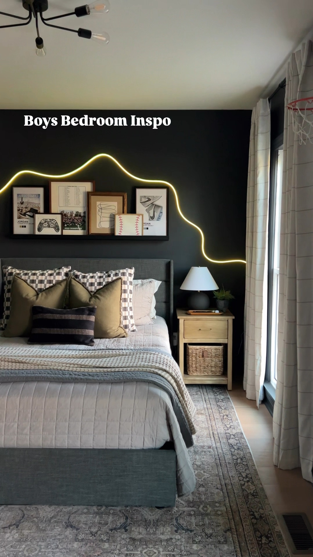 Teen boys bedroom inspo | boys bedroom inspo | boys room rug | gray upholstered bed | storage bed | led lights | throw pillow combo | bedding | gray quilt | Target bedding | Amazon | Wayfair | loloi | nightstand | bedroom rug | masculine room | boys bedroom curtains | home decor 

#LTKKids #LTKHome #LTKFindsUnder50