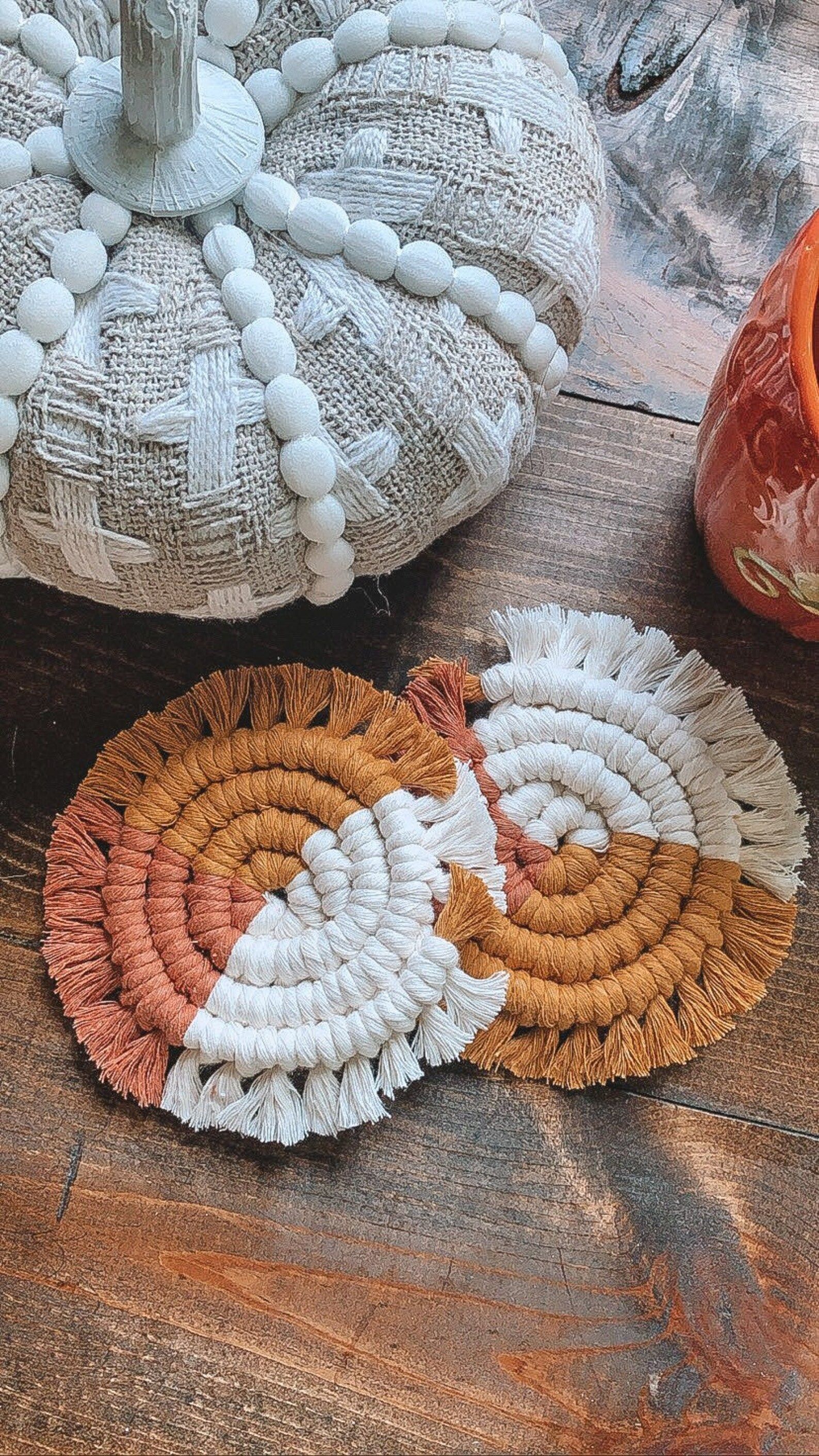 Fall Macramé Coasters/ Fall Decor/ Macrame Coasters/ Macrame/ Coasters/ Table Decor | Etsy (US)