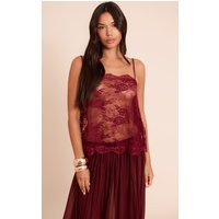 Burgundy Sheer Lace Strappy Cami Top | PrettyLittleThing US
