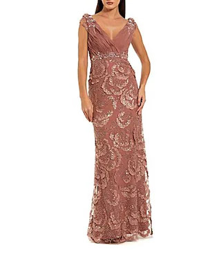 Mac Duggal Chiffon V-Neck Embroidered Gown - 16 | Dillard's