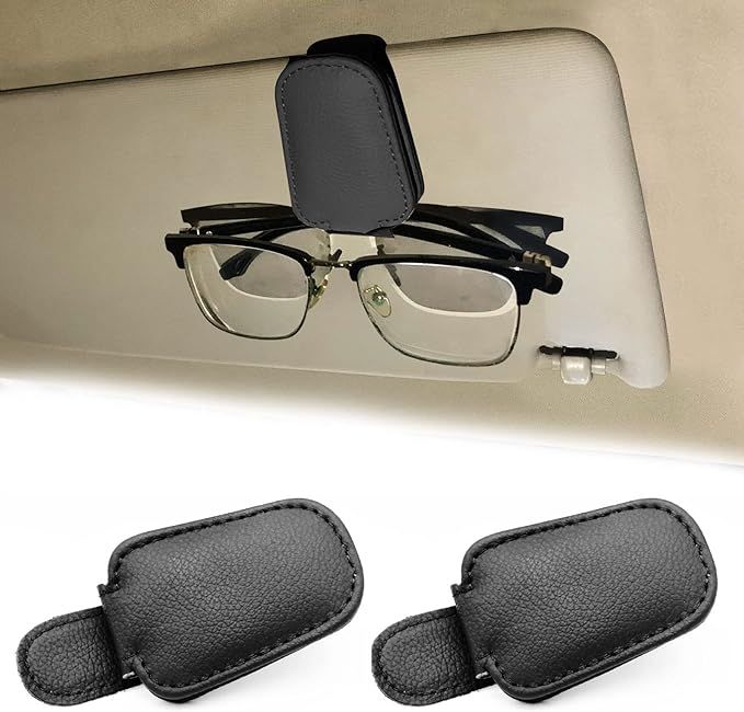 2 Pack Leather Car Visor Sunglass Holder, Magnetic Leather Glasses Eyeglass Hanger Clip for Car, ... | Amazon (US)