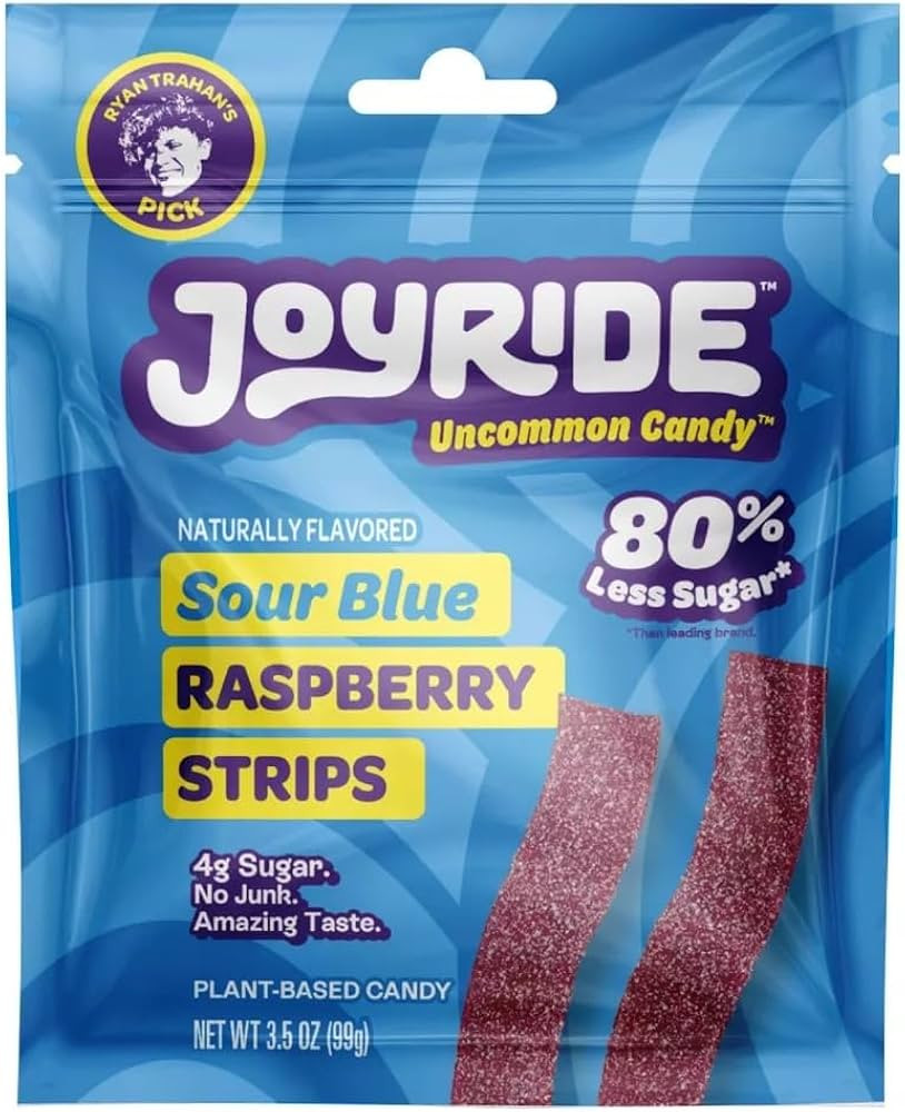 Joyride Sweets Sour Blue Raspberry Candy Strips, 3.5oz Pack, Sour Gummy Candy Strips, 80% Less Su... | Amazon (US)