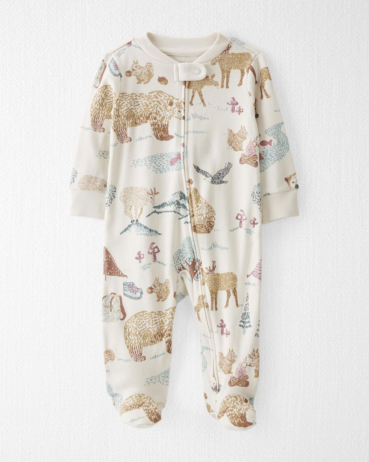 Woodland Animals on Sweet Cream Baby Organic Cotton 2-Way Zip Sleep & Play Pajamas | carters.com | Carter's