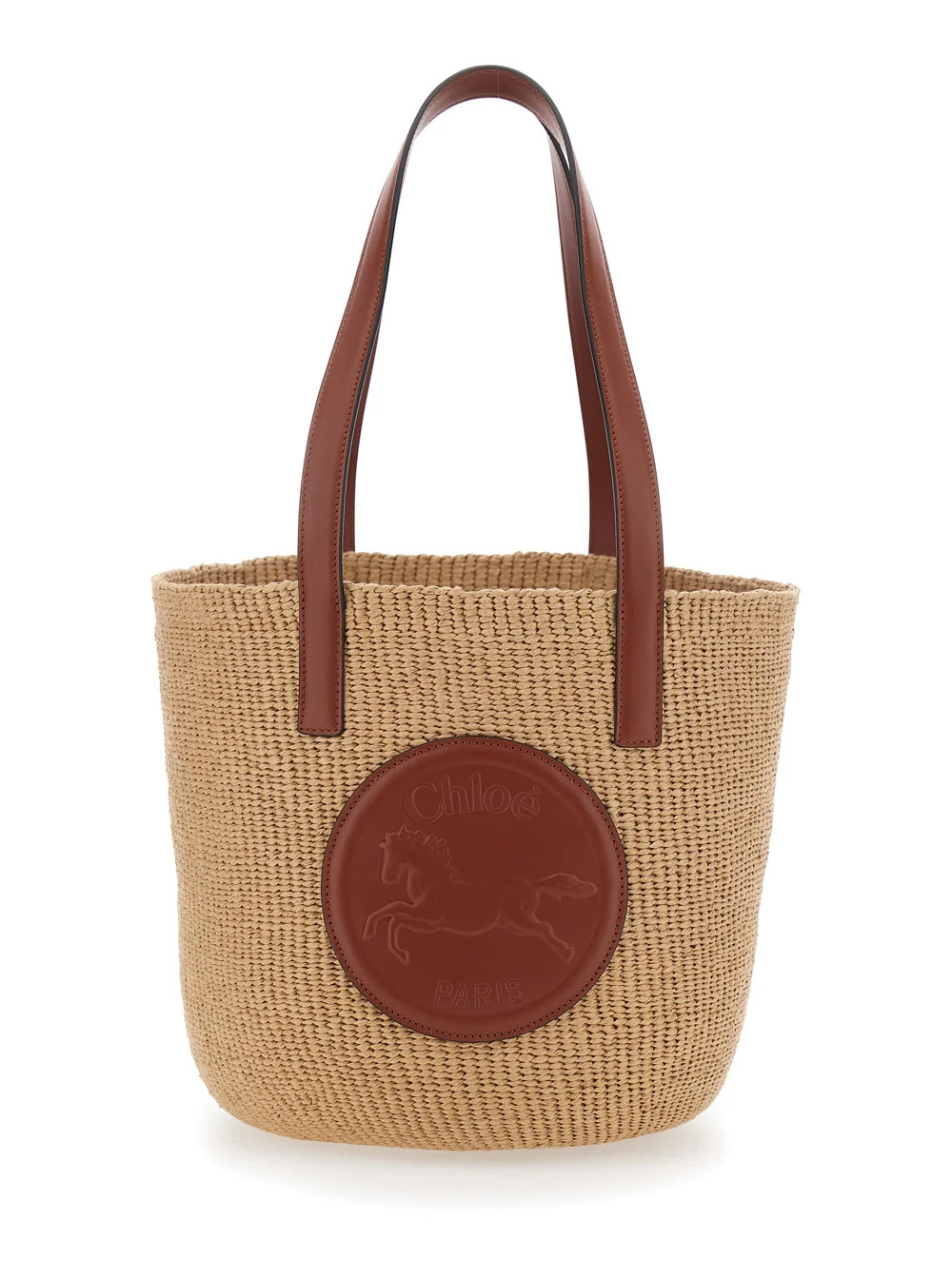 Chloé Straw with Leather Horse Medal Tote Bag — Beige | Italist Inc.