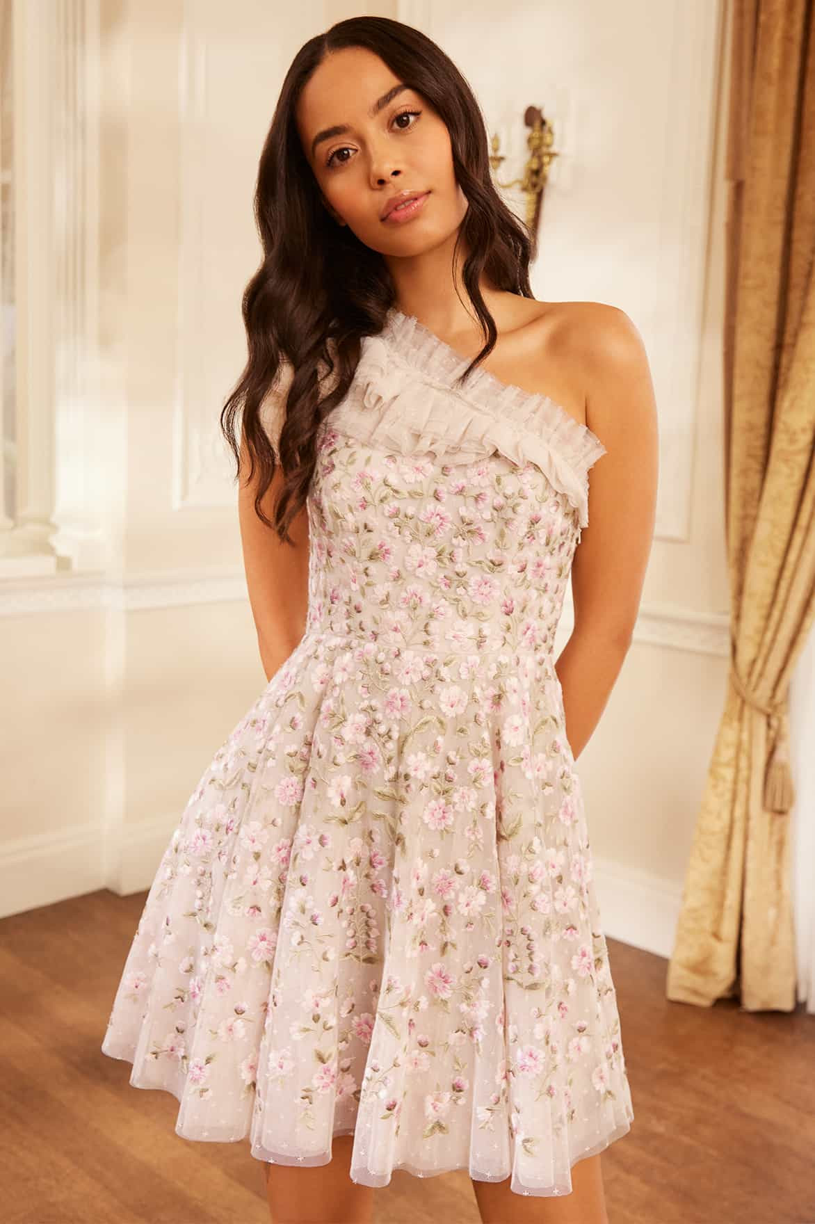 Posy Pirouette One-Shoulder Micro Mini Dress | Needle & Thread US