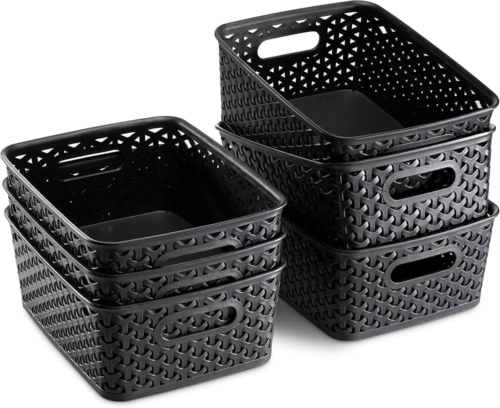Set of 6 Plastic Storage Baskets - Small Pantry Organizer Basket Bins - Household Organizers with... | Amazon (US)
