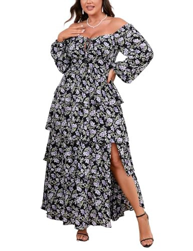 EYWOL Plus Size Semi Formal Dress: Fall Wedding Guest Dresses - Tea Party Dresses for Woman - Floral Dress for Women Black | Amazon (US)