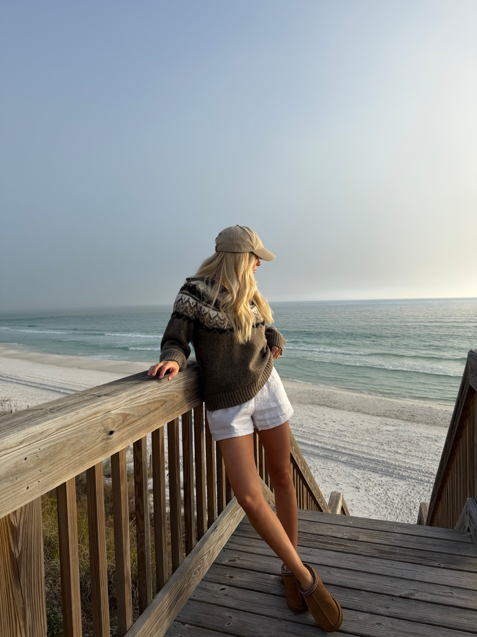 Wearing a medium in sweater, small in shorts, shoes are true to size - linking similar!
#kathleenpost

Travel outfit, airport outfit, running errands, school drop off, fair isle sweater, work from home 