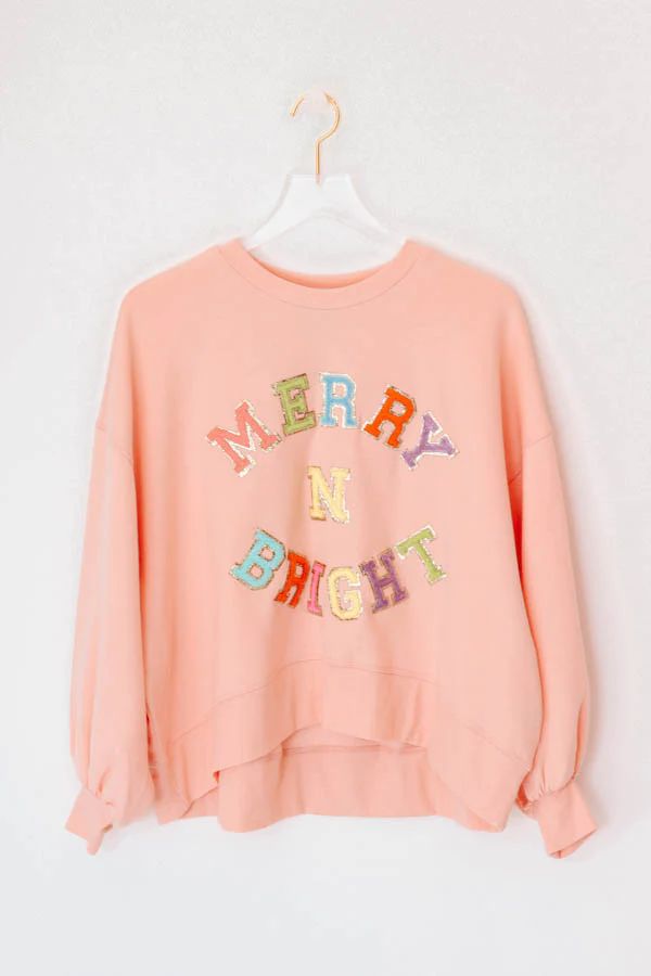 Merry N Bright Sweatshirt-Pink | The Impeccable Pig
