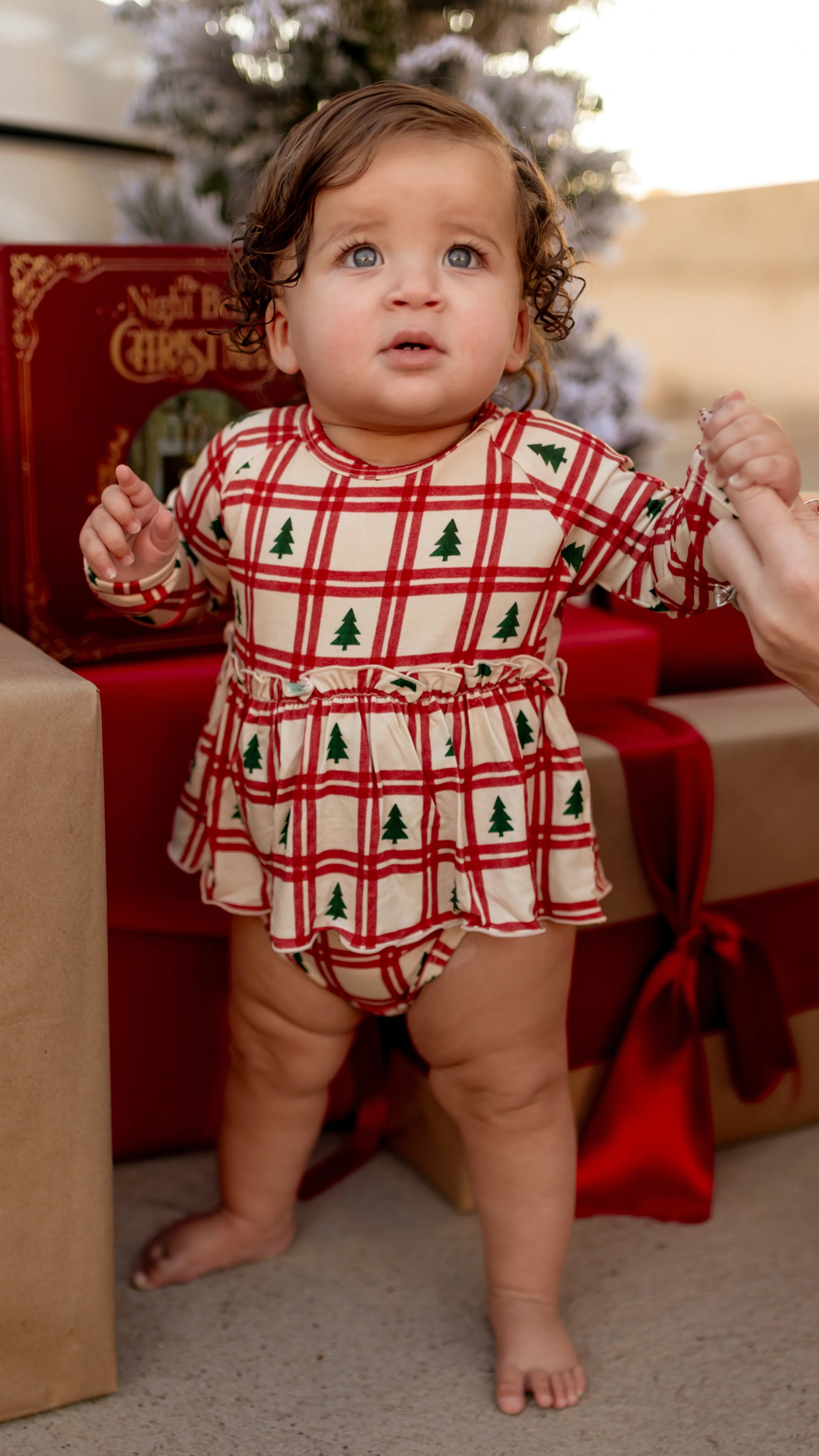Infant Long Sleeve and Skirt Onesie in Christmas Plaid | Silks Design