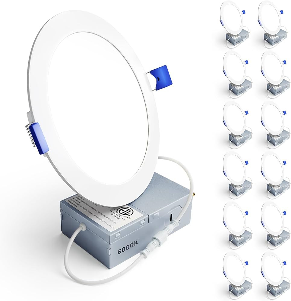 Ensenior 12 Pack 6 Inch Ultra-Thin LED Recessed Ceiling Light with Junction Box, 6000K Clear Whit... | Amazon (US)