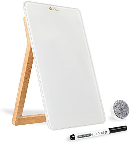 Desktop Glass Whiteboard with Reversable Wood Stand, Tabletop Small Portable Dry Erase White Boar... | Amazon (US)
