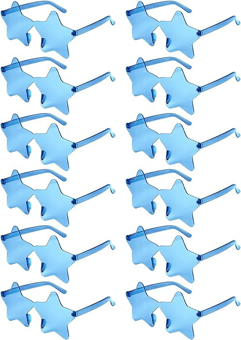 NACHLYNN 12 Pcs Rimless Star Shaped Sunglasses Light Blue Transparent Sunglasses Pentagram Glasse... | Amazon (US)