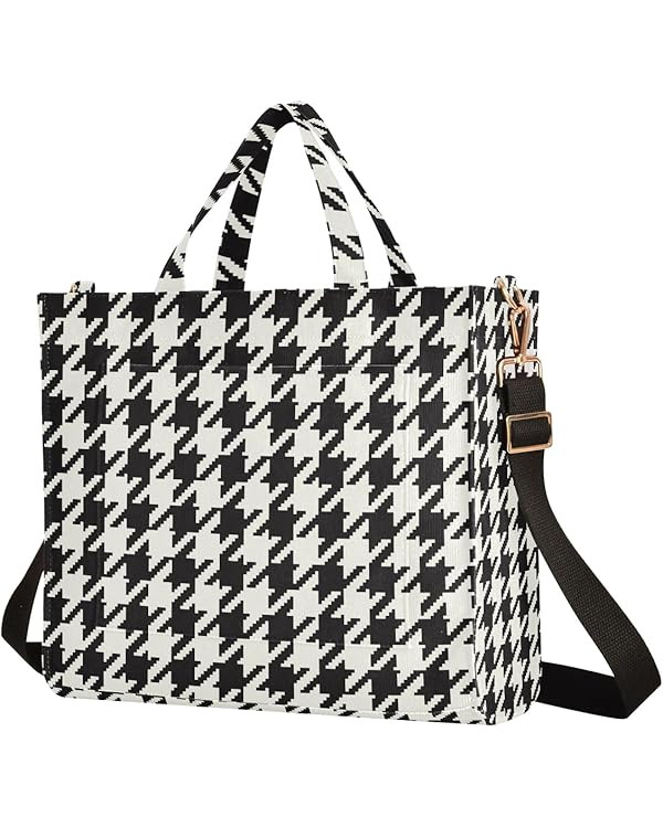 Classic Houndstooth Tote Bag for Women Corduroy Shoulder Bag Tote Handbag Travel Crossbody Bag fo... | Amazon (US)