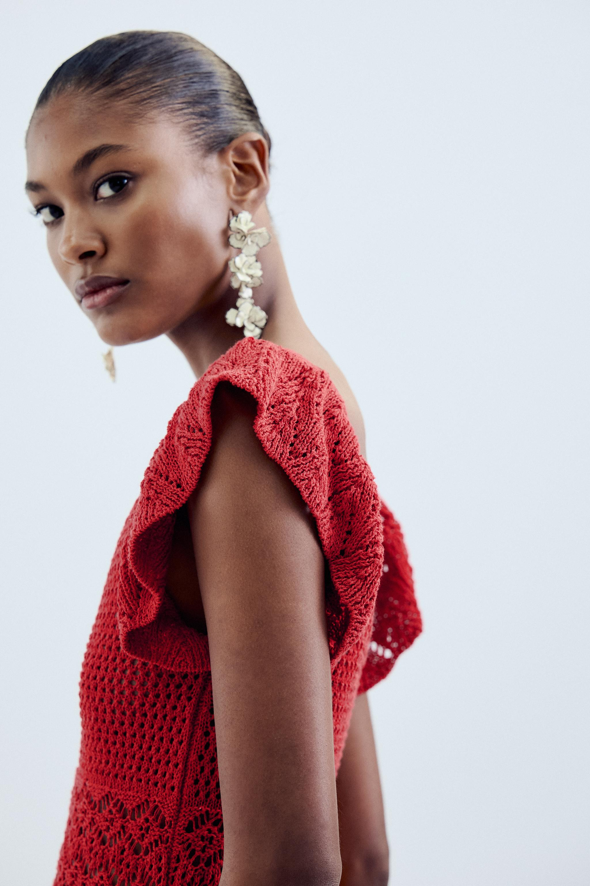 TEXTURED KNIT RUFFLE MINI DRESS | Zara UK
