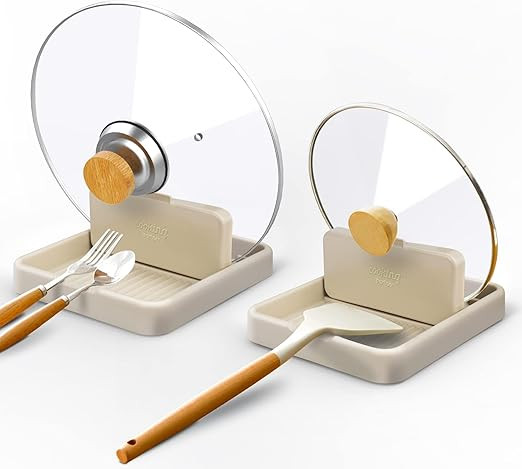 Spoon Rest for Kitchen Counter - 2Pack Spoon Holder for Stove Top, Pot Lid Holder with Drip Pad f... | Amazon (US)