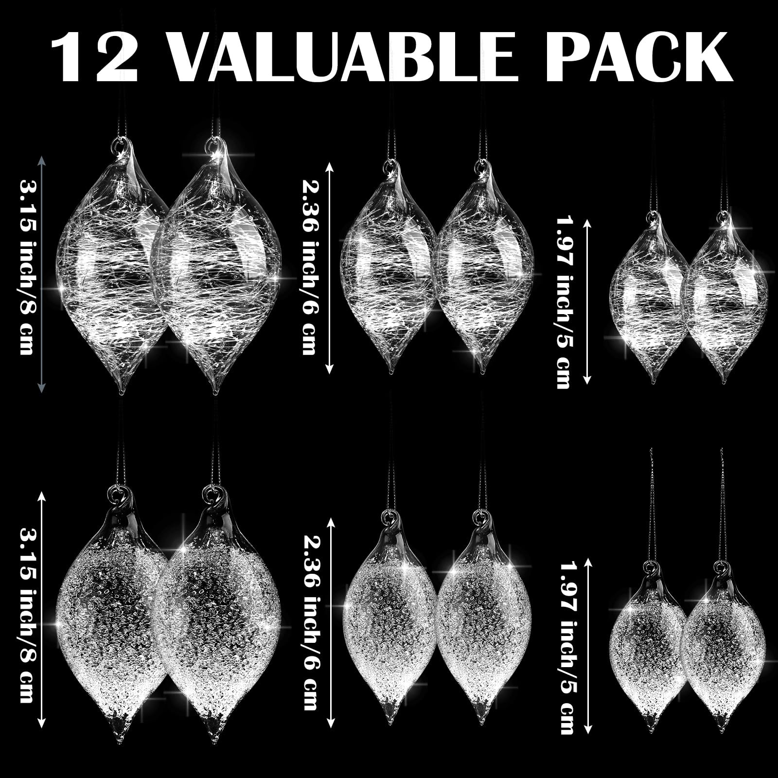 12 Pcs Clear Glass Christmas Ornaments Balls Clear Blown Glass Christmas Tree Hanging Ornaments B... | Amazon (US)