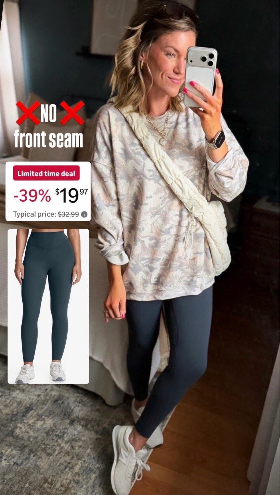 Comfy…but make it cute. My favorite no front seam leggings down to $19
Sweatshirt/ sized up to large for extra length. 
Leggings/ medium (best leggings ever!!)


#LTKmomlife #LTKSeasonal #LTKootd