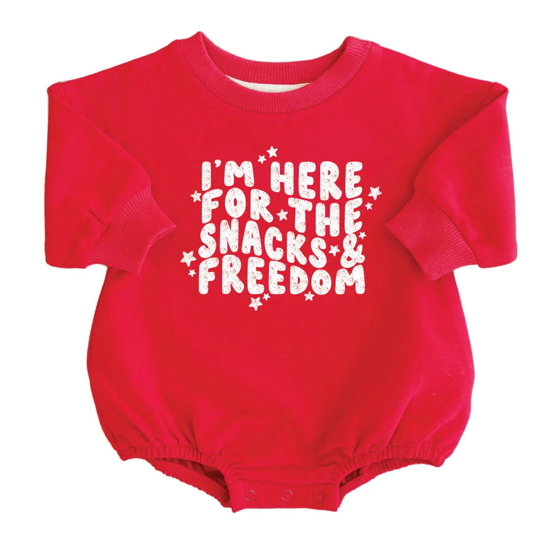 4th of July Sweatshirt Bubble Romper | Berry Red | Caden Lane