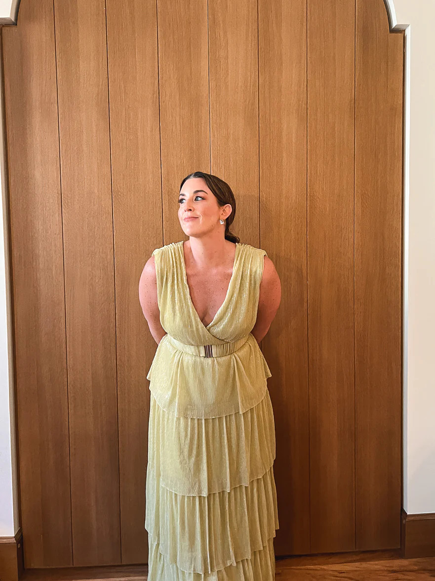 Paradis Green Plisse Tiered Maxi Dress | Confête