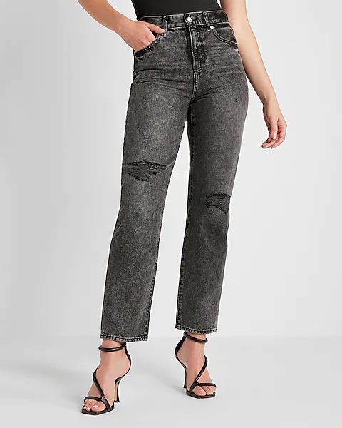 High Waisted Black Straight Ankle Jeans | Express