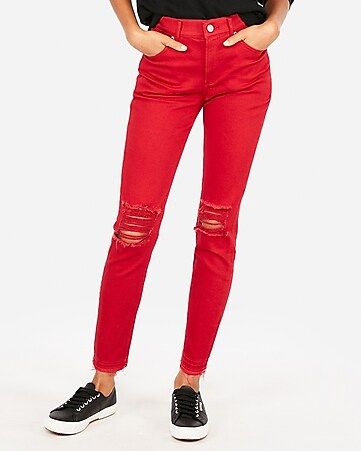 High Waisted Red Stretch Ankle Leggings | Express