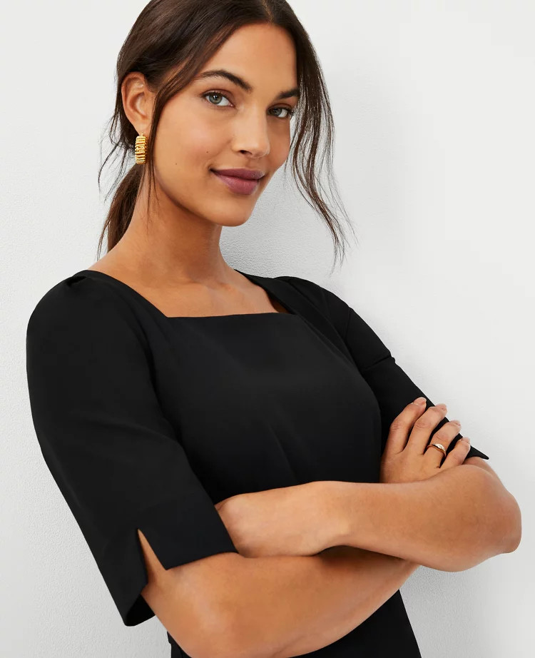 The Elbow Sleeve Square Neck Dress in Seasonless Stretch | Ann Taylor