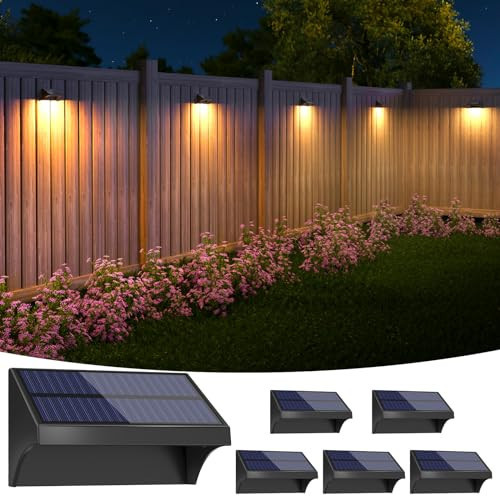 NIORSUN Solar Fence Lights,1500mAh Brighter Outdoor LED Lights with Warm White/Cool White/RGB Modes,Waterproof Solar Powered Lights for Fence,Deck,Railing,Stairs,Patio,Wall,Easy Install,Black 6 Pack | Amazon (US)