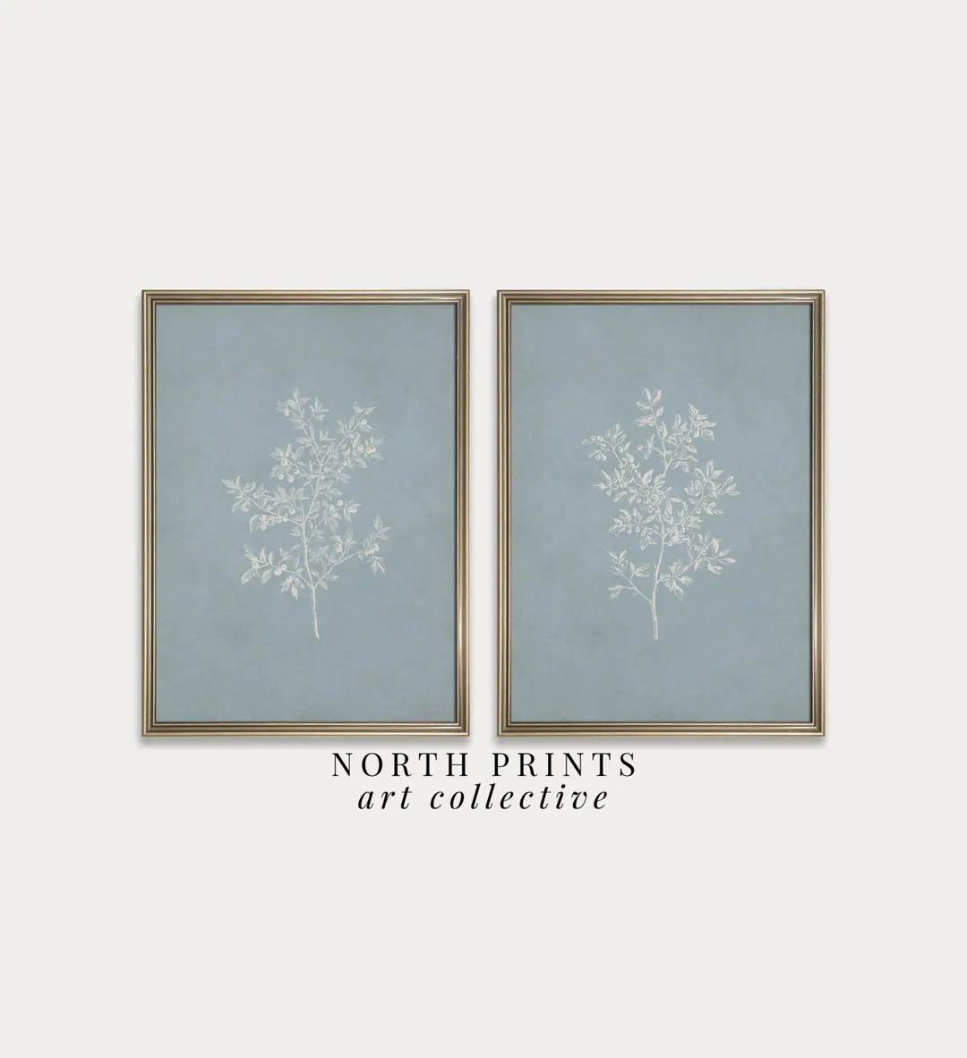 Botanical Prints Set: Heritage Pewter Blue French Country Decor (PRINTABLE Digital Download) S2-1... | Etsy (US)