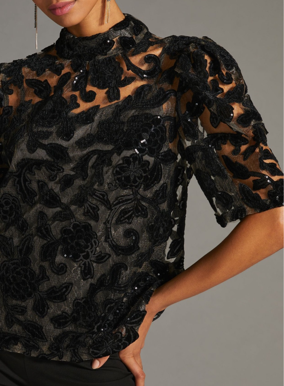 Sheer black velvet sequin top🤍

#LTKSeasonal #LTKCyberweek #LTKHoliday