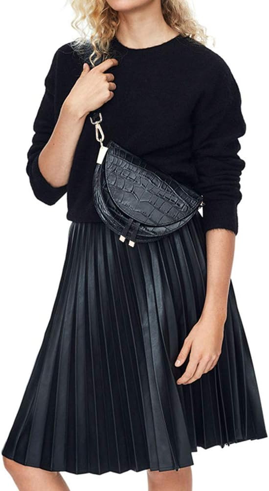 Crocodile Crossbody Bags for Women Ladies Saddle Bag Purses Half Moon Bag with Wide Shoulder Stra... | Amazon (US)