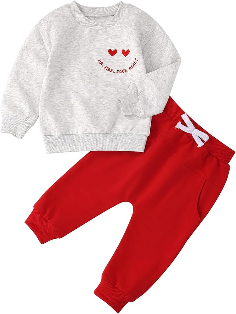 Infant Baby Boy Valentines Day Outfit Funny Long Sleeves Sweatshirt Pant Sets Toddler Boys Clothe... | Amazon (US)