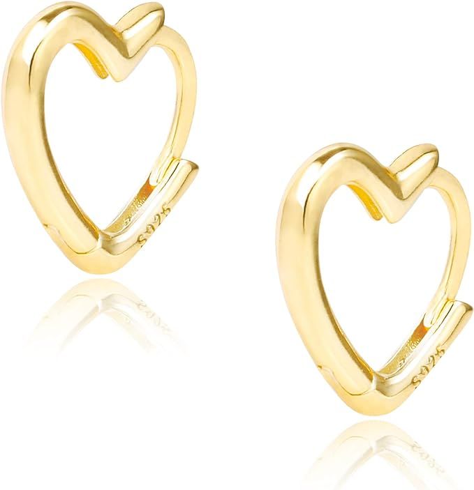 Gold Huggie Hoop Earrings Heart Hoop Earrings Dangle Hoop Earrings Small Gold Hoops 14k Gold Plat... | Amazon (US)