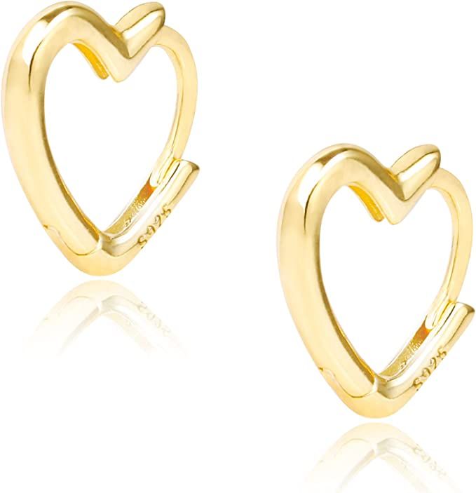Amazon.com: Small Gold Hoop Earrings Small Gold Hoops Heart Shaped Gold Huggie Earrings 14k Gold ... | Amazon (US)