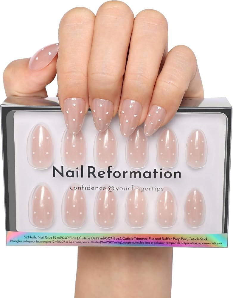 Nail Reformation Press On Nails, Milk Dots | Polka Dot Short Almond 32 Pcs     16 Sizes Fake Nail... | Amazon (US)