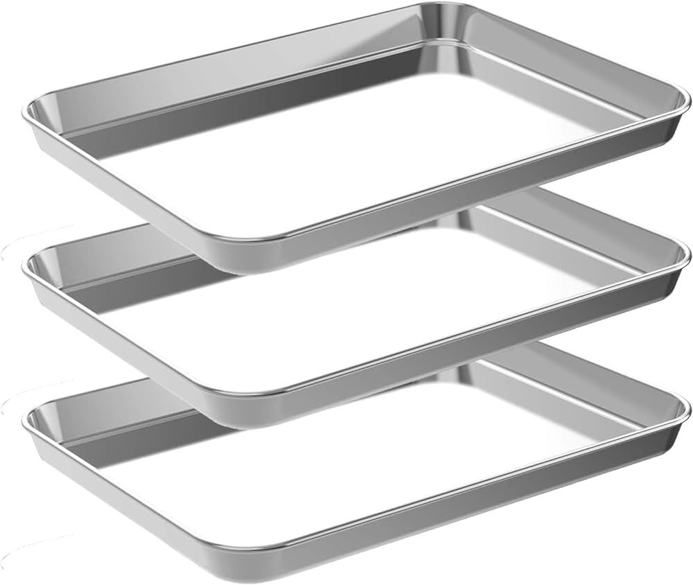 Small Baking Sheet Pan, 1/8 Aluminum Cookie Sheets for Baking, Toaster Oven Pans Heavy Duty, Deep... | Amazon (US)