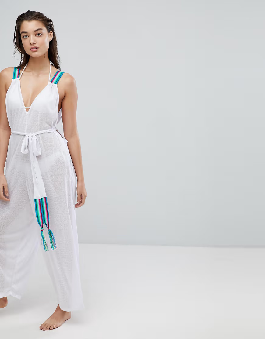 Pitusa Burn Out Cheetah Print Beach Jumpsuit-White | ASOS (Global)