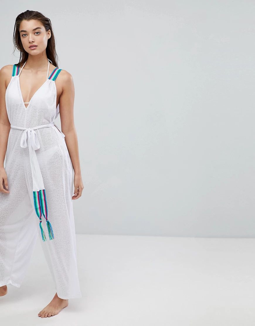 Pitusa Burn Out Cheetah Print Beach Jumpsuit-White | ASOS (Global)