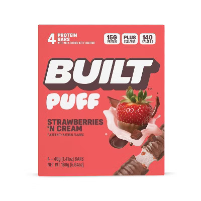 Built Bar Strawberries 'N Cream Puff Protein Bars - 15g Protein - 4ct | Target